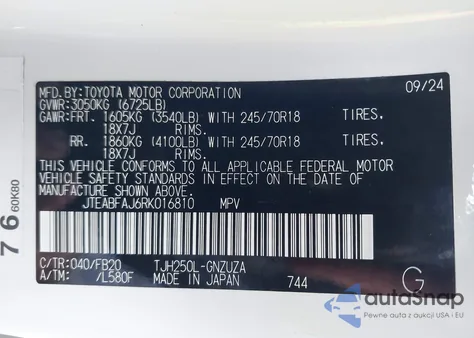 2024 Toyota Land Cruiser 1958 from USA, damaged, VIN JTEABFAJ6RK016810